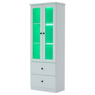 Vitrine - LED 16 Couleurs - USB - Portes Battantes - Étagères Ajustables - Mdf Verre Trempé - Blanc