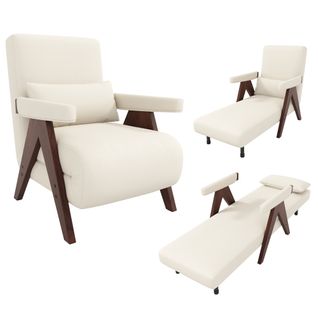 Fauteuil Convertible Multifonction - Couchage Individuel - Coussin - Fauteuil Relax - Lin - Beige