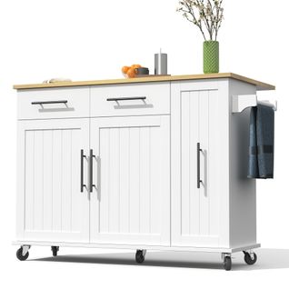 Îlot De Cuisine - Buffet De Cuisine - Plan Rabattable - Rangement Et Porte-serviettes - Mdf - Blanc