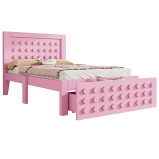 Lit Avec Rangement 90x190 Cm - Simple Avec Tiroirs - Sommier Fonctionnel - Design Moderne - Rose