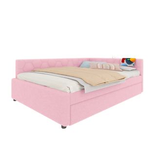 Lit Gigogne 140x200 -lit Tiroir Et Lampe - Ports USB Et Type-c - 2 Couchages - Imitation Laine Rose