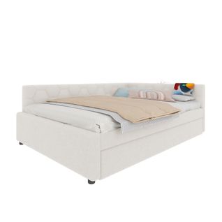 Lit Gigogne 140x200 - Lit Tiroir - Lampe - 2 Couchages Gain De Place - Ports USB Et Type-c - Blanc