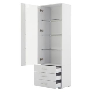 Vitrine De Salon - LED - 3 Tiroirs - Meuble Haut Brillant - Mdf Acrylique - Blanc