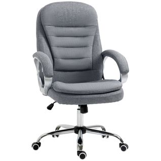 Fauteuil De Bureau Ergonomique - Confort - Accoudoirs Réglables - Bascule Et Pivotante - Lin - Gris