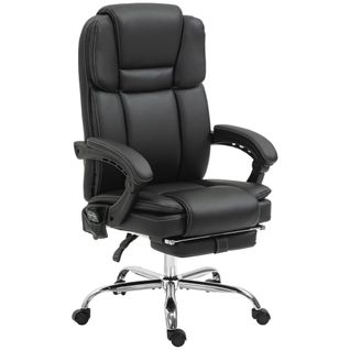 Fauteuil De Bureau - Massante Et Chauffante Pivotante - Repose-pieds - Poches Latérales - Noir