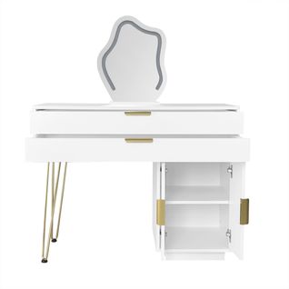 Coiffeuse Avec Miroir Lumineux Extensible, Table Maquillage 2 Tiroirs, Rangement Compact Chambre