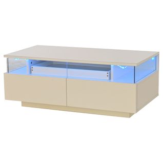 Table Basse - Tables De Salon Avec LED Intégrée Et 2 Tiroirs - Rangement - Mdf - Blanc