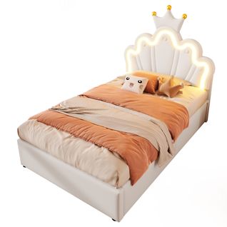 Lit Coffre 90x200 Cm - Déco - Tête Réglable - Mécanisme Hydraulique - LED - Coffre - Pu +mdf - Blanc