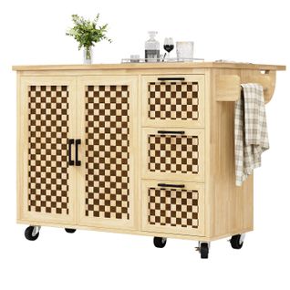 Îlot De Cuisine - Desserte Multifonction Avec Rangement Et Tablette - Mdf Métal - Naturel