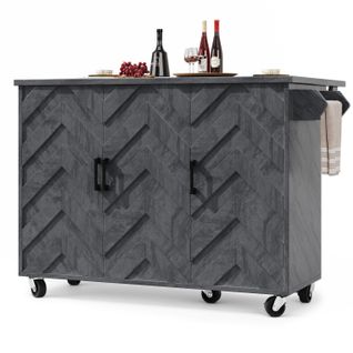 Îlot De Cuisine - Desserte De Cuisine Avec Étagères De Rangement Et Tablette Extensible - Mdf - Gris