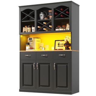 Buffet - Buffet Haut - Portes - Tiroirs - Étagères Modulables - Vaisselle Et Snacks - Mdf - Noir