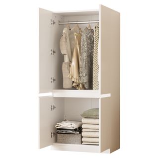 Armoire 2 Portes Blanche Avec Étagères Spacieuses Et Compartiments Rangement - Mdf - Blanc