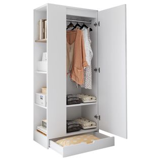 Armoire 1 Porte Avec Étagères Intérieures Et Tiroir - Rangement Pratique Chambre - Mdf - Blanc