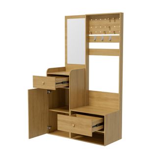 Vestiaire D’entrée - Crochets Réglables Et Banc à Chaussures - Structure Fiable - Naturel