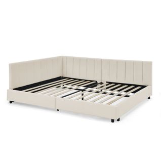 Lit Banquette 140x200 Cm - Haut Dossier Velours - Design Moderne - Confort Chambre - Beige