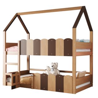 Lit Superposé Enfant 90×200 Cm - Garde-corps Sécurisé - Cadre Bois Et Métal - Bois Et Métal - Bois