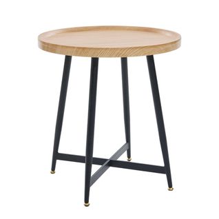 Table D’appoint Ronde - Style Scandinave Moderne - Bois Et Métal Noir - Marron Et Noir
