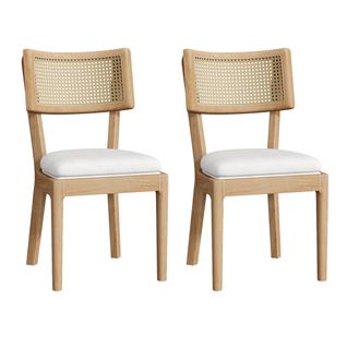 Chaises De Salle à Manger Lot De 2 - Dossier En Rotin, Assise Lin, Style Moderne, Bois Naturel