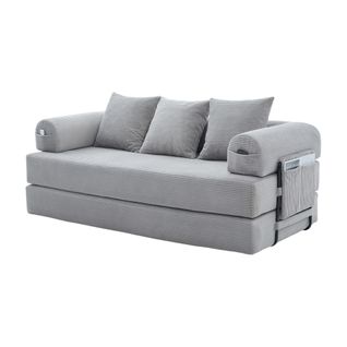 Canapé compressé modulable avec structure en métal, poches latérales, 3 coussins-Gris Clair