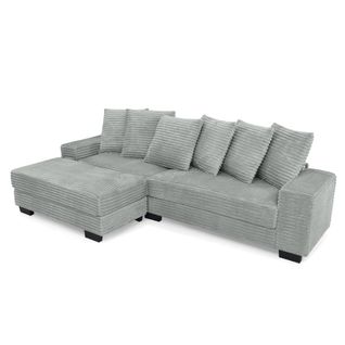 Canapé D’angle Modulable - 4 Places Avec 6 Coussins Inclus - Velours Côtelé - Gris
