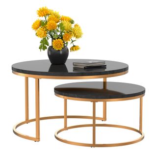 Tables Basses Gigognes - Lot De 2 - Tables D’appoint Emboîtables - Design Moderne - Or Et Noir