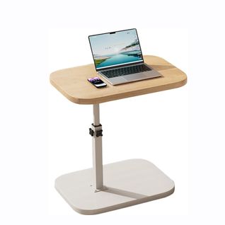 Table De Canapé C-forme - Hauteur Réglable - Plateau Pivotant 360° - Métal Et Bois - Bois Naturel