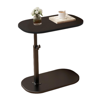 Table De Canapé C-forme - Hauteur Réglable - Plateau Pivotant 360° - Métal Et Bois Artificiel - Noir