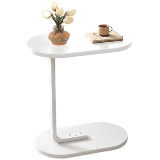 Table De Canapé Ovale - Mini Table Mobile - Plateau Bois - Cadre Métal - Blanc