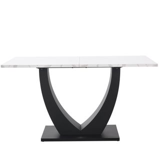 Table à Manger Rectangulaire - Effet Marbre -pieds Réglables -mdf Et Métal - Moderne - Blanc Et Noir