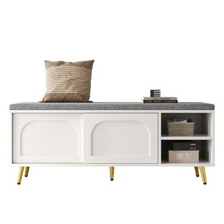 Banc à Chaussures - Coussin Moelleux - Compartiments De Rangement - Entrée Ou Chambre - Mdf - Blanc