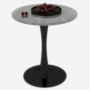 Table D’appoint Ronde - Table Basse Élégante - Contemporain - Marbre Artificiel - Noir Et Gris Foncé