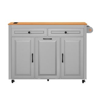 Îlot De Cuisine - Cuisine Extensible Sur Roulettes Avec Prises - Étagères Réglables - Mdf - Gris