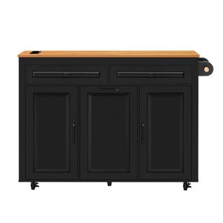 Îlot De Cuisine - Cuisine Extensible Sur Roulettes Avec Prises - Étagères Réglables - Mdf - Noir