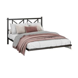 Lit Double 140x200 Cm - Lit Adulte - LED Multicolore - Rangements - Prises USB - Métal - Noir