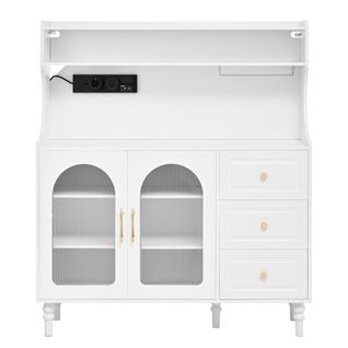 Buffet Haut - Armoire De Rangement - Tiroirs - Porte-verres - Étagères Ajustables - Mdf - Blanc