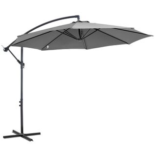 Parasol Déporté Avec Manivelle Avec Mât En Acier Gris En Polyester