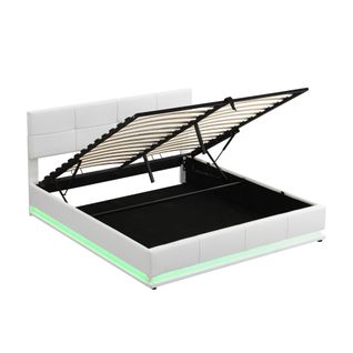 Lit Coffre 180x200 Cm Avec Sommier Relevable En Simili Cuir Blanc