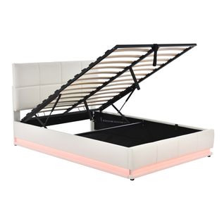 Lit Coffre 140x200 Cm Avec Sommier Relevable LED Blanc