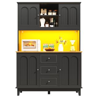 Armoire Haute Buffet,led,contrôle Par Application, 120x40x180 Cm,fonction Lumière Musicale,noir