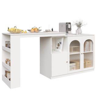 Table De Bar Pivotante à 360°, Moderne Et Blanche, Avec Porte En Verre (120 X 40 X 97 Cm)