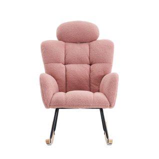 Fauteuil à Bascule En Tissu Teddy, Capitonné, Rembourré, Rose, Pour Salon Et Chambre