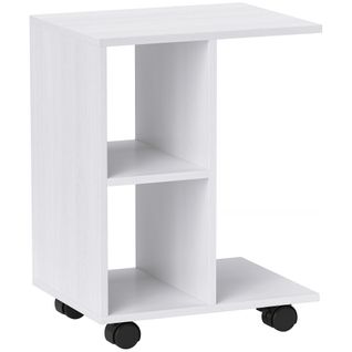 Table D'appoint En C 45x35x58 Cm Blanche, Table Basse Mobile à Roulettes Avec Rangements