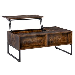 Table Basse 100x60 Cm En Bois Marron, Plateau Relevable 40-66 Cm Avec Coffre Et Tiroir