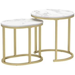 Table Basse 2 Pièces Empilable Blanche Mdf/acier, Plateaux 50 X 50,5 Cm Et 60 X 36 X 43,5 Cm