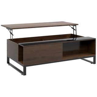 Table Basse Relevable 102x58x35,5 Cm En Noyer Et Acier Noir, Plateau Relevable Avec Rangement