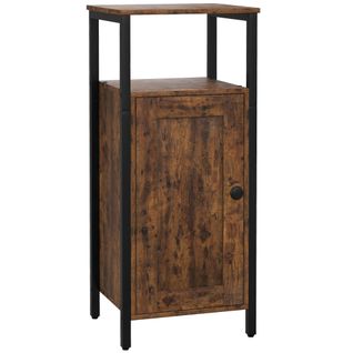 Table D'appoint 34 X 30 X 80 Cm, Aspect Bois Marron, Rangement Réglable Et Style Industriel