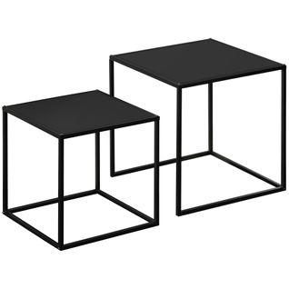 Set De 2 Tables Basses Acier Noir 40/35 Cm, Design Moderne Modulable - Charge 10 Kg Par Table