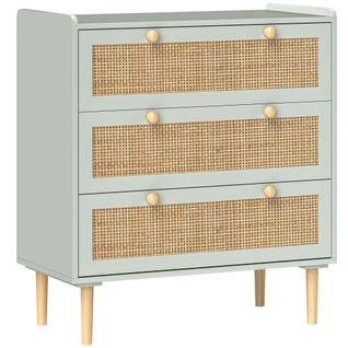 Buffet 80 X 40 X 87,5 Cm En Fibreboard Bleu Clair, Façades Effet Rotin Et Boutons, Style Bohème