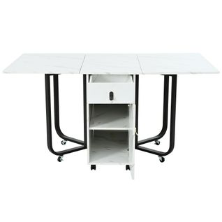 Table Pliante Extensible 3 Modes 60 Kg, Plateau Mdf Effet Marbre Blanc Et Piètement Métal