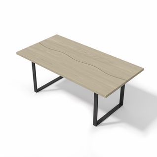 Table De Repas 160x80 Cm En Mdf Finition Naturelle Et Pieds Métal Noirs, Pour 6-8 Personnes